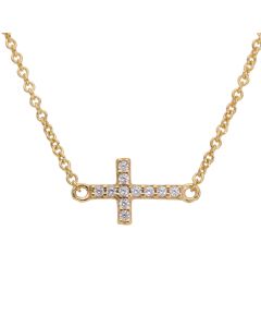 New 9ct Gold Cubic Zirconia Sideways Resurrection Cross Necklace