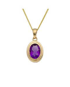 New 9ct Yellow Gold Oval Amethyst Pendant & 18" Necklace
