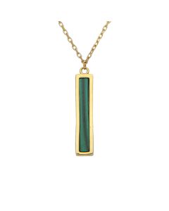 New 9ct Yellow Gold Malachite Bar 16-17" Adjustable Necklace