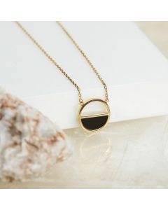 New 9ct Yellow Gold Onyx Half Circle 16-17" Adjustable Necklace