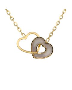 New 9ct Yellow Gold 16" Mother Of Pearl Entwined Hearts Necklace