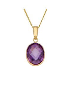 New 9ct Yellow Gold Purple Cubic Zirconia 18" Pendant Necklace