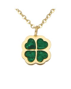 New 9ct Yellow Gold Malachite Clover Petal Pendant & Necklace