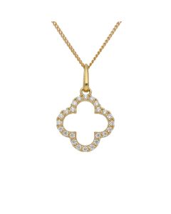 New 9ct Gold Cubic Zirconia Clover Petal Pendant & 18" Necklace
