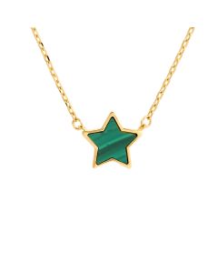 New 9ct Yellow Gold Malachite Star 17" Chain Link Necklace