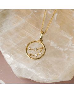 9ct Gold Capricorn Constellation Cubic Zirconia Pendant & Chain