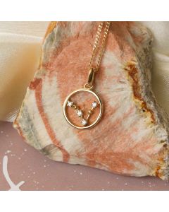 9ct Gold Pisces Constellation Cubic Zirconia Pendant & Chain