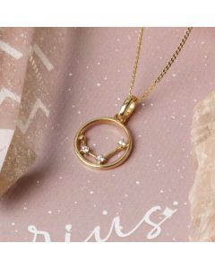 9ct Gold Aquarius Constellation Cubic Zirconia Pendant & Chain