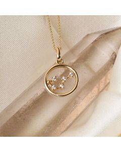 9ct Gold Cancer Constellation Cubic Zirconia Pendant & Chain