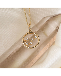 9ct Gold Cancer Constellation Cubic Zirconia Pendant & Chain