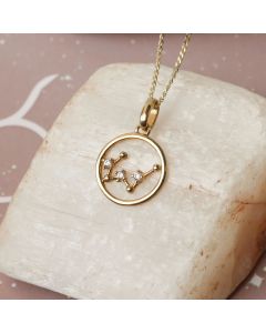 9ct Gold Taurus Constellation Cubic Zirconia Pendant & Chain