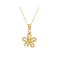 New 9ct Yellow Gold Cubic Zirconia Daisy Pendant & 18" Necklace