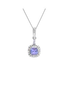 New 9ct White Gold Tanzanite & Diamond Halo & 18" Necklace