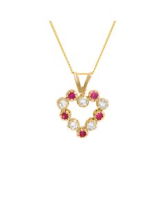 New 9ct Gold Red & White Cubic Zirconia Heart & 18" Necklace