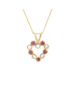 New 9ct Gold Purple & White Cubic Zirconia Heart & 18" Necklace