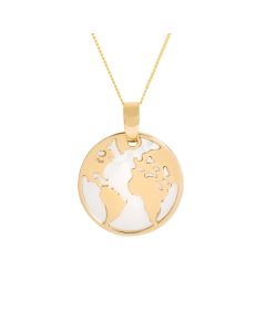 New 9ct Gold Mother Of Pearl World Map Pendant & 18" Necklace
