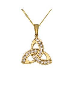 New 9ct Gold Cubic Zirconia Celtic Knot Pendant & 18" Necklace