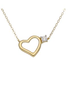 New 9ct Yellow Gold 18" Cubic Zirconia Heart Necklace