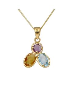 New 9ct Gold Amethyst Citrine & Topaz Trilogy Pendant Necklace
