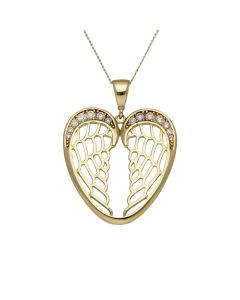 New 9ct Yellow Gold Cubic Zirconia Angel Wings Pendant Necklace