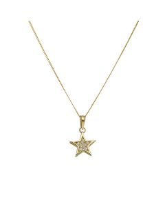 New 9ct Yellow Gold Cubic Zirconia Star Pendant & 18" Necklace