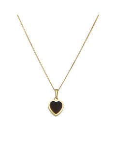 New 9ct Yellow Gold Onyx Heart Pendant & 18" Necklace