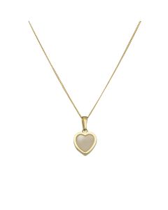 New 9ct Yellow Gold Mother Of Pearl Heart Pendant & 18" Necklace