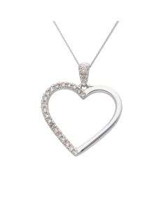 New 9ct White Gold 0.13ct Diamond Heart Pendant Necklace