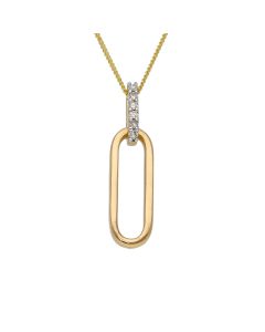 New 9ct Yellow Gold Diamond Paperlink Drop & 18" Necklace