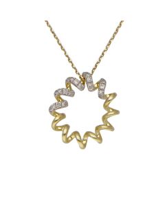 New 9ct Yellow Gold Diamond Set Spiral Circle Pendant Necklace
