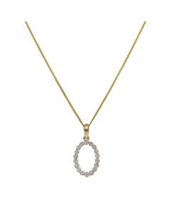 New 9ct Yellow Gold Diamond Oval Pendant & 18" Necklace
