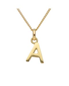 New 9ct Yellow Gold Initial A Pendant & 18" Chain Necklace