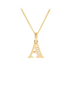 New 9ct Gold Cubic Zirconia Initial A Pendant & 18" Necklace