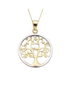New 9ct 2 Yellow & White Gold Tree Of Life & 18" Chain Necklace
