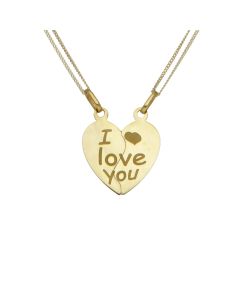 New 9ct Yellow Gold I Love You Together Forever 2 Part Necklace