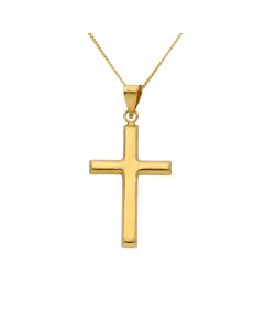 New 9ct Gold Polished Cross Pendant and 18 Inch Chain Necklace