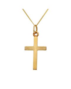 New 9ct Gold Diamond Cut Cross Pendant & Chain Necklace