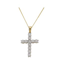 New 9ct Yellow Gold Illusion Set Diamond Cross & 18" Necklace
