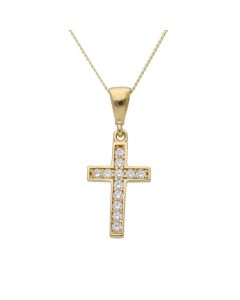 New 9ct Yellow Gold Gemstone Set Cross & 18" Chain Necklace