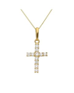New 9ct Yellow Gold Cubic Zirconia Cross Pendant & 18" Necklace