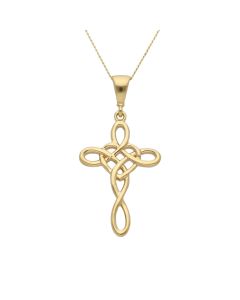 New 9ct Yellow Gold Celtic Style Cross & 18" Chain Necklace