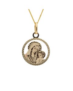 New 9ct Yellow Gold Mary & Child Pendant & 18" Chain Necklace