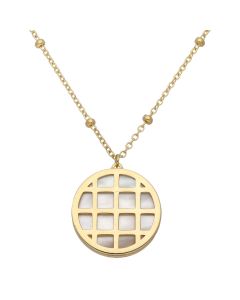 New 9ct Yellow Gold Mother Of Pearl Basket & Bobble Necklace