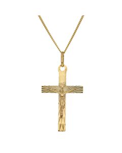 New 9ct Yellow Gold Sunray Crucifix Pendant & 20" Necklace