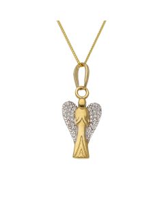 New 9ct Yellow Gold Cubic Zirconia Guardian Angel Necklace