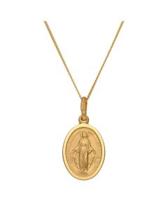 New 9ct Yellow Gold Oval Miraculous Medal Pendant & 18" Necklace