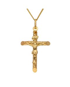 New 9ct Yellow Gold Twist Pattern Crucifix & 24" Curb Necklace