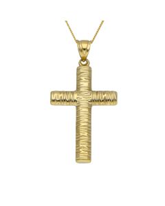 New 9ct Yellow Gold Barked Cross & 20" Curb Chain Necklace