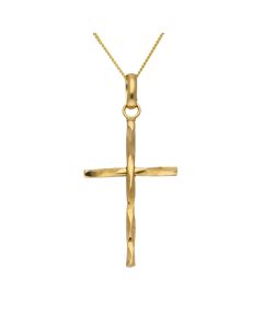 New 9ct Yellow Gold Twisted Cross Pendant & 18" Chain Necklace