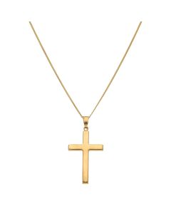 New 9ct Yellow Gold Plain Cross Pendant & 22"Curb Chain Necklace